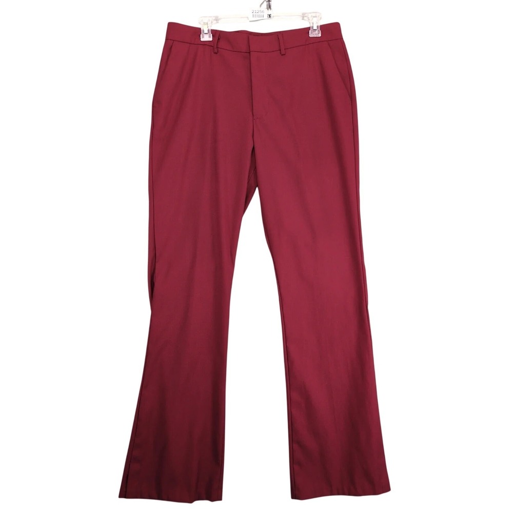 Nova Men Burgundy Modern Dress Pants 34x33" Flat Front‎ Straight Career Office